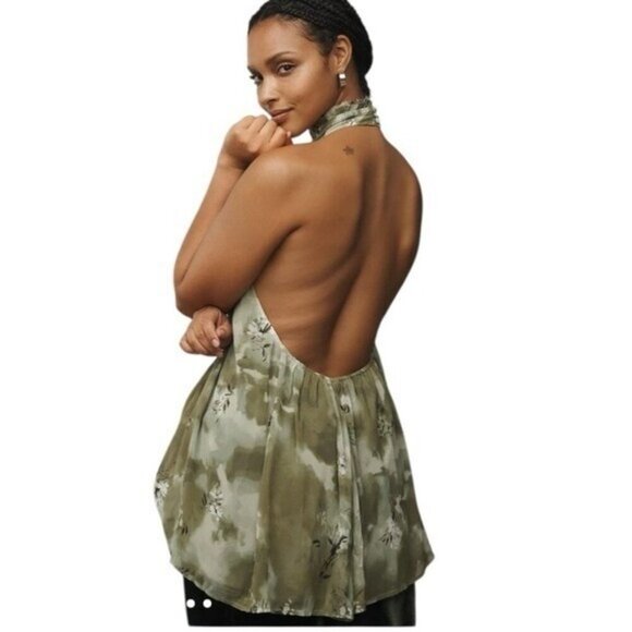 ANTHROPOLOGIE Floral Print Flowy Sleeveless Halter Blouse Open Back Size 1X NEW - Picture 11 of 11